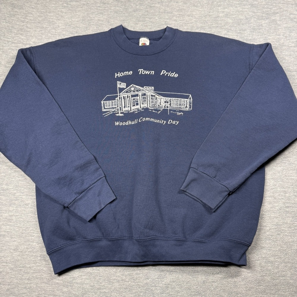 Fruit of the Loom Sweatshirt‎ Men XXL Navy Blue Home Town Pride Woodhull Vintage